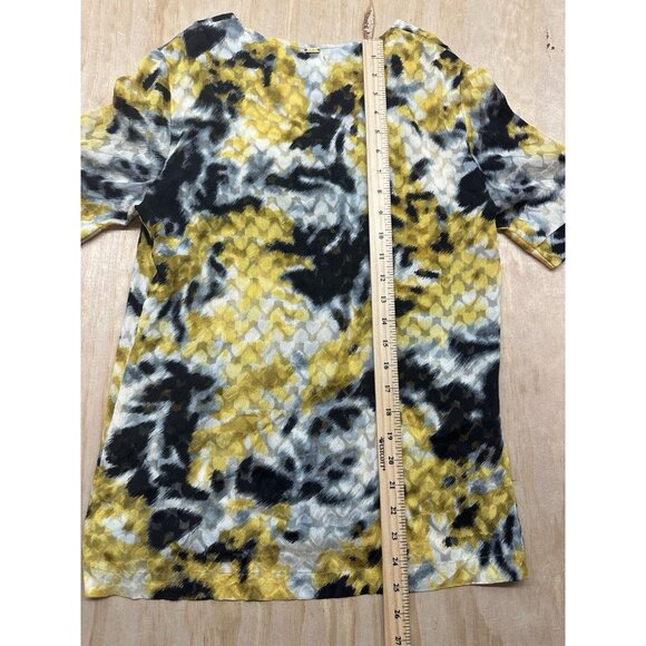 St. John Silk Blouse Sz Small (P) Yellow Black White Short Sleeve Hearts - Picture 6 of 7